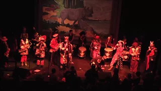 Auf der Bühne im Schlachthof Bremen. Das Zirkuskostüm war aus rotem, blauen, grünen Sametstoff und Goldakzente..